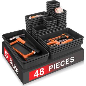 Takytao【48Pcs】【5 Size】Tool Box Organizer, Drawer Tool Organizer Tray Divider Set, Garage Tool and Accessories Storage, Toolbox Organization Storage for Rolling Tool Chest