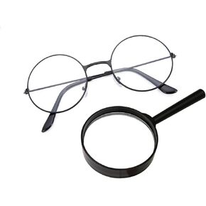 Black Detective Costume Glasses Detective Magnifying Glasses Old Man Costume Adult Halloween Dress Up