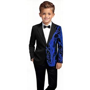Pyiujtr Boys 4-Piece Tree and Wave Sequins Shiny Suit Jacket Shirt Bow Tie Pants Set for Performance Stage 6-16Y in Kuwait