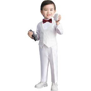 Marvelous World Boys' 5-Piece Formal Vest Suit Set, Vest, Pants, Dress Shirt, Tie and Bowtie
