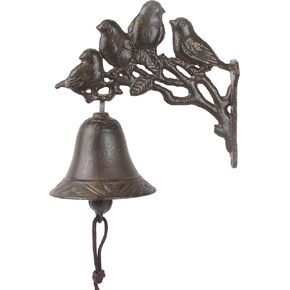 Iron Bird Decor - Antique Cast Iron Doorbell with Bird Motif, Vintage Wall Bell & Dinner Bell, Large Cast Iron Bell with 4 Magpies for Home and Garden