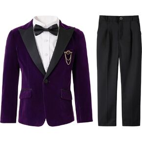 Lolanta Boys 4 قطعة مخملية بدلة رسمية Tuxedo Kids Slim Fit Blazer Dress Dret