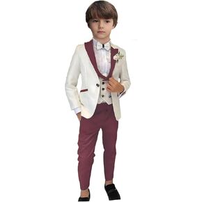 Boys Jacquard 3 Piece Suits Slim Fit Wedding Dinner Blazer Vest Pants Kids Tuxedo Suits for Boys Pageboy Ring Bearer Outfits