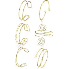 RIOSO 6Pcs Gold Arm Cuff Upper Arm Band Cuff Bracelet Bangle for Women Arm Cuffs Jewelry