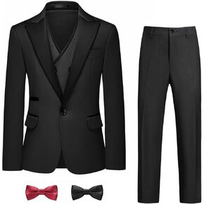 Boys Suit Set Slim Fit 4 Piece Formal Outfits Kids Suits Tuxedo Boys Vest Blazer Pants with Bow Tie for Wedding