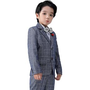 Boys Suit Plaid Stripes Suits for Boys 3 Piece Formal Wedding Outfit Slim Fit Suit Blazer Vest Pants Set