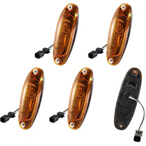 5PCS LED Front Cab Roof Marker Light Top Running Lamps Assembly Fit for Freightliner Cascadia 2008-2013 Wire and Male Plug Amber Lens Semi-Truck A6610711000 GNI1214003