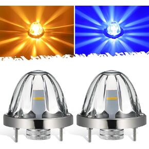 Partsam 2Pcs Dual Color Amber/Green LED Glass Lens Watermelon Lights, Turn Signal Marker Lights with Stainless Steel Bezel Compatible with Kenworth Peterbilt Freightliner