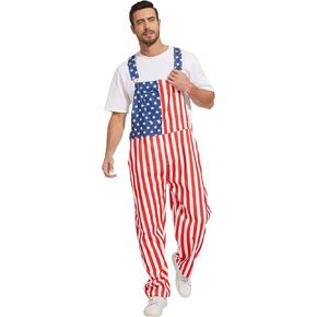 American Flag Overalls for Men Striped Patriotic Onesie 4th of July Bib Independence Day Romper USA Oversized Jumpsuit