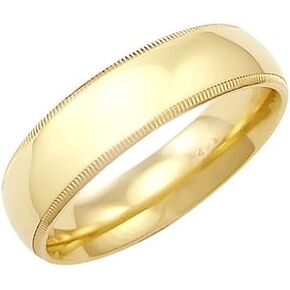 14k Solid Yellow Gold Milgrain Wedding Heavy Ring Band 6MM - Size 10
