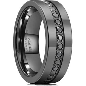 King Will Mens Tungsten Band مع ترصيع الزركون المكعب 7 مم/8 مم مسطح الراحة راحة راحة ملائمة