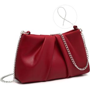 Dasein Elegant Pleated Evening Bag Soft Vegan Leather Clutch Purse Dressy Formal Handbag with 2 Chain Straps for Women