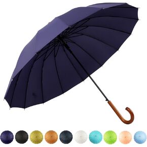 SoulRain 16 Ribs 48" Stick Umbrella Auto Open Solid Color Fashionable and Simple，Arc Classic Wood Handle，Windproof Unbreakable Stick Rain Umbrella