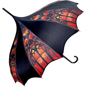 Pagoda Umbrella - Artisan Design with Bat Wing Scalloped Edges, Full Size Waterproof Windproof UV Protection Gothic Parasol with Carry Case