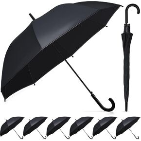 Fabbay 8 Pcs Umbrellas Wedding Style Stick Large Canopy Windproof Bubble Umbrellas for Bridal Party Men Women, 39.4 Inch(Black with Black Handle)