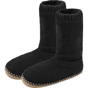 Panda Bros Cozy Boot Slippers for Men Indoor, Fuzzy House Shoes with Non Slip Gripper Soles, Winter Knitted Non-Skid Home Warm Floor Socks