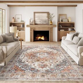 2.6'x8'Non Slip Runner Rugs - Runners for hallways, Kitchen,Entryway,Stain Resistant Washable Rugs for Bedroom, Indoor Vintage Area Rugs (Turmeric/Grey,2.6'x8')