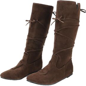 Mens Medieval Renaissance Cosplay Boots Halloween PU Leather Mid Calf Vintage Pirate Viking Lace-up Shoes