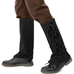 FURPHI Medieval Pirate Boot Covers with Side Lacing Linen Leg Covers Renaissance Steampunk Costume Accessories
