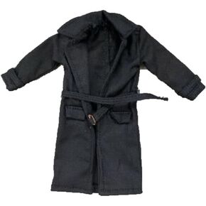 1/12 Scale Black Fabric Wired Trench Coat Model for 6" (No Figure) - 1pc Coat, Size: 11cm L x 5.5cm W 5cm S.L 3cm S.W, Black, Female, Teen & Adult