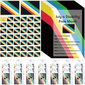 Quelay 50 Sets Disability Pride Month Pins Bulk Disability Pride Lapel Pins with Cards Organza Bags July Celebration Decor for Friends Women Men