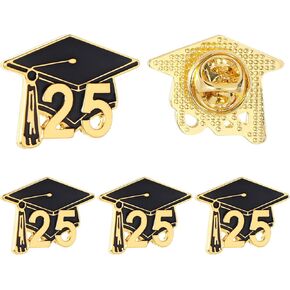 Graduation Pins Set, 5 Pcs Class of 2025 Souvenir Lapel Pins Black and Gold Enamel Button Pin for High School and College Graduates Perfect Graduation Gifts and Decorations for Students and Teachers