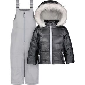 Jessica Simpson Girls 2-piece Snowsuit With Snow Bib and Puffer Jacket With Faux Fur Hood