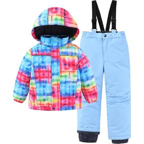 Hiheart Boys Girls Winter Girls Ski Jacket & Pants مجموعة ثلثين ثلجي فحص أزرق 4-5