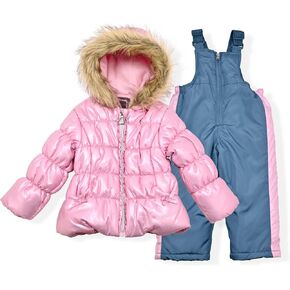 Arctic Quest Girls Foil 2 قطعة ثلجية مع سترة منتفخة ومريلة ثلجية ، رقائق وردية ، 6x