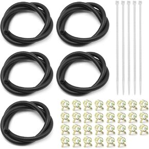 5 Size Fuel Line Hose, 3/8" 1/2" 5/16" 1/4" 3/16" ID NBR Rubber 3.3Ft Gasoline Tube, Gasoline Tube with 30Pcs Clamps & 5Pcs Tie Straps for Small Engines Golf Cart