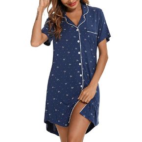 Senert Nightgown for Women Sleep Shirt Short Long Sleeve Sleepwear Boyfriend Nightshirt Button Down Pajama Dress S-XXL