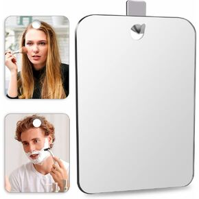 Shatterproof Shower Mirror Fogless for Shaving(2 Pack,Larger 10.7x8 inch)43% Than Original,Unbreakable Deluxe Plexiglass Makeup Mirror,Largest Bathroom Wall Hanging,Portable Handheld Camping,Silver