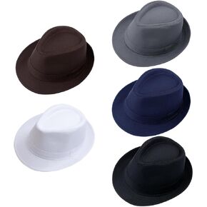 Gionforsy 5 Pack Men Women Fedora Hat 1920s Short Brim Summer Beach Panama Hat