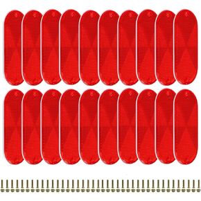 DEAYOU 20 Pack Front Reflector, Red Oval Reflector with Mounting Hole and Screws, Safety Reflectors for Driveway, Fence, Mailboxes, Trailers, Posts, Tunnels, Gate, Roads, Automobiles, Boats, Trucks