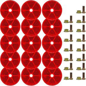 15 Pcs Front Reflector Round for Driveway Fence Gate Posts Trailers Safety Reflectors Automobiles Boats Mailboxes Reflector,Matching Screws Included(2.4inch Red)