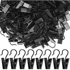 Teenitor 50 Pack Small Startain Clips Curtain Hooks ، مقاطع من الفولاذ المقاوم للصدأ لتعليق مصابيح سلسلة في الهواء الطلق ، شاشة فنية ، أسود