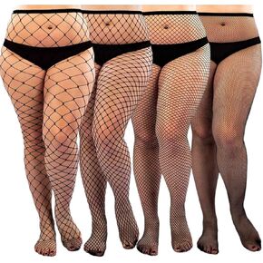 Women's 4 Pairs Sexy Plus Size Fishnet Tights Stockings High Waist Pantyhose