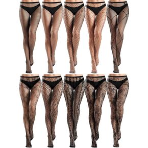 Ramede 10 Pairs Fishnet Thigh High Stockings for Women Goth Fish Nets Lace Mesh Tights High Waist Fishnet Leggings Pantyhose(Vintage,Black)