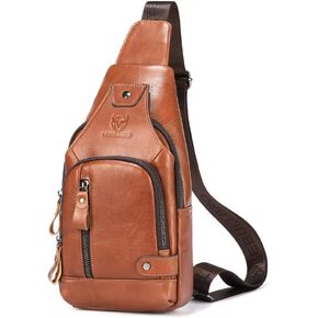 Sling Bag for Men Genuine Leather Chest Bag Crossbody Backpack Travel Hiking Outdoor Sports