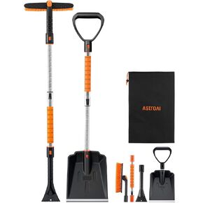 AstroAI 2" 1 Ice Scraper & Snow Shovel Kit, 47.2" Ice Scrapers for Car Windshield and 360° Pivoting Snow Brush, Extendable Snow Shovel with Foam Grip for Car, Trucks, SUVs, Vehicles（Orange）