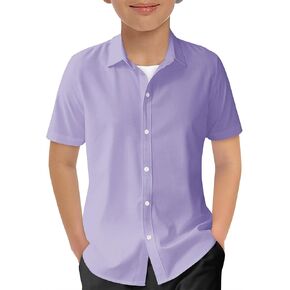 Haloumoning Boys Short Sleeve Dress Shirts Kids Summer School Uniform Button Down Shirt 5-14 Years