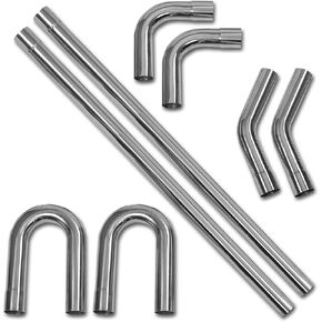 2 بوصة DIY مخصصة أنبوب أنبوب العادم المخصص ، 48 مستقيم 2 '' OD & BEND PIPE (45/90/180 درجة) مجموعة ، أنابيب صناعية ، T304 من الفولاذ المقاوم للصدأ ، ملائمة عالمية - 8pcs ، الفضة