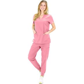 Scrubs for Women Set - V-Neck Scrub Top & Jogger Pants Set - 15 Pockets - Yoga Waistband - Soft & Stretchy