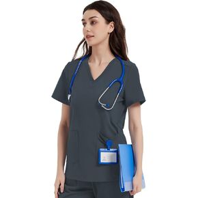 QBK Yoga Scrub Top for Women v Deck Shirt مع جيوبان ، راحة ناعمة ، رعاية سهلة