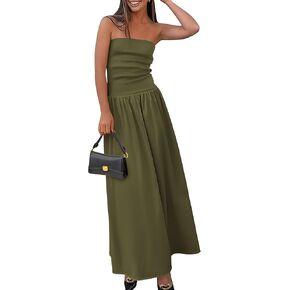PRETTYGARDEN Women's 2025 Spring Strapless Maxi Dresses Patchwork Long Flowy Pockets Elegant Going Out Summer Tube Top Dress