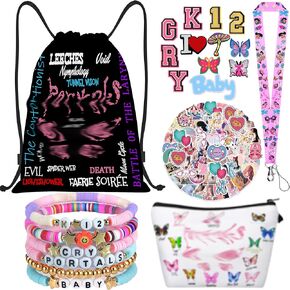 Drawstring Bag Gifts Set, Music Fans Merch Include Drawstring Bag Cosmetic Bag Lanyard Bracelet Shoe Charms Stickers for Girls Teens Adults