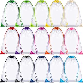 15 Pcs Clear Drawstring Bags Stadium Approved Backpack 17 x 13 Inch PVC Bags for Women Men Travel Concert Sport Event Security