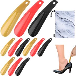 Cosmos 12 Pcs Shoes Horn Plastic Travel Shoehorn 6.3'' Shoe Easy-Slip Shoes Horns for Men Women Shoes Boots, with Marble Pattern Drawstring Pouch Bag