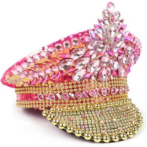 قبعة قبطان Rhinestone Captain Needzo Pink ، وملحقات للمهرجانات الموسيقية وحفلات العازبة ، وحجم واحد يناسب أكثر