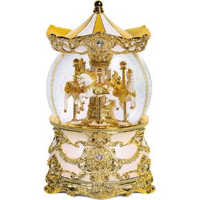 Carousel Music Box Gold & Ivory Christmas Snow Glofes ، 8.3 "Snow Globe للأطفال والكبار ، هدايا عيد ميلاد Classic Triel Lanter